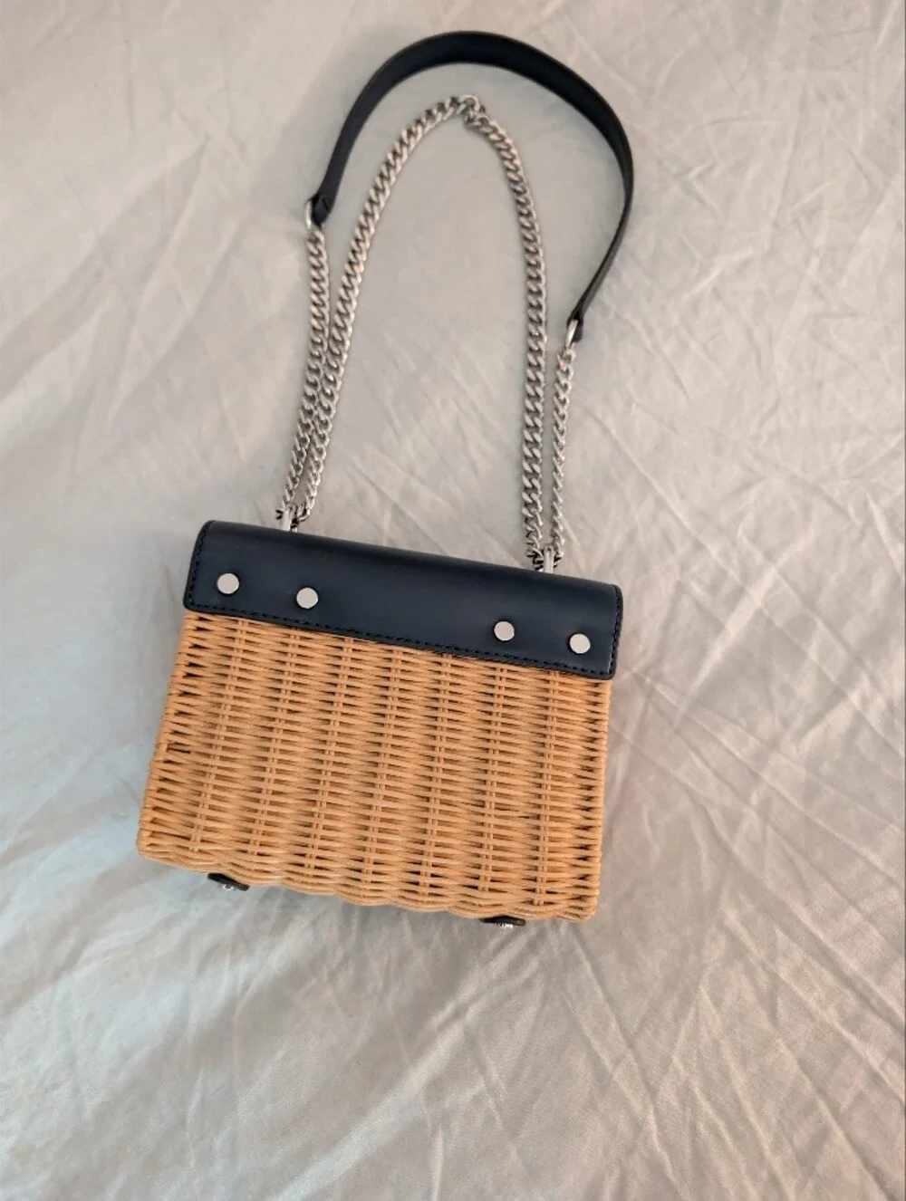​Michael Kors Whitney Small Wicker & Leather Shoulder Bag Navy NWOT